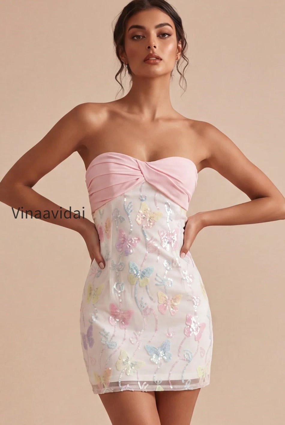 sparkly-pink-and-white-floral-tight-short-strapless-beaded-graduation-dress
