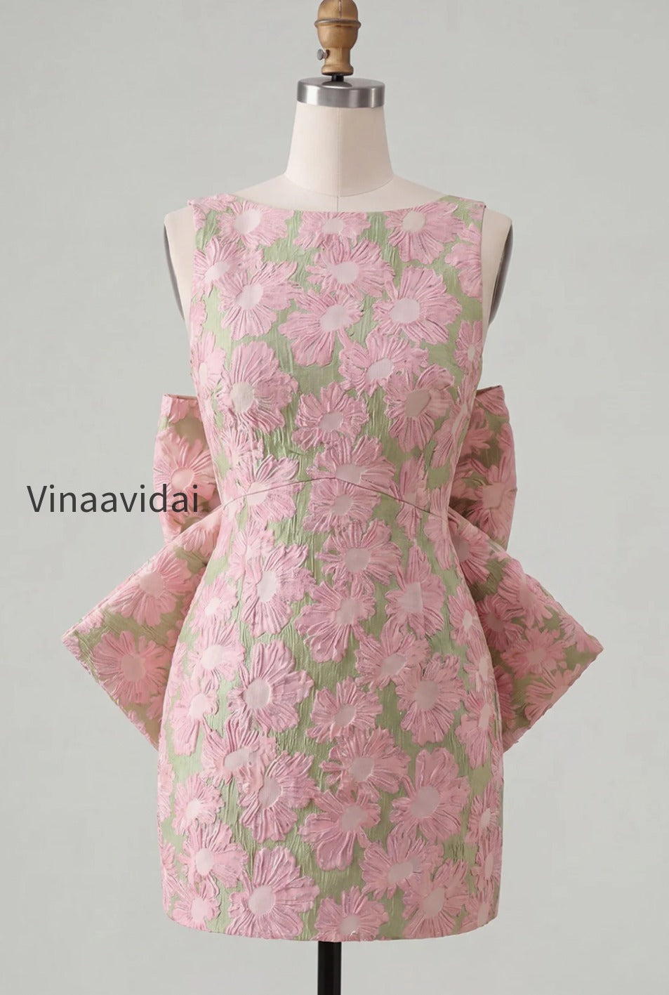 floral-pink-green-tight-boat-neck-short-homecoming-dress-with-bow