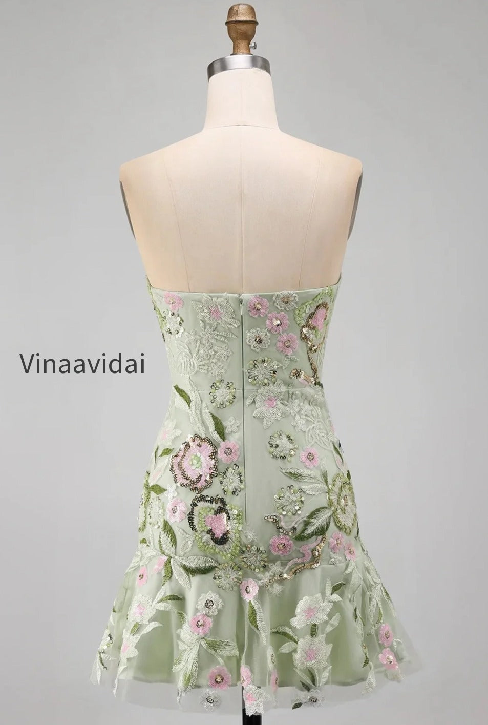 sage-green-floral-short-strapless-homecoming-dress-with-ruffles