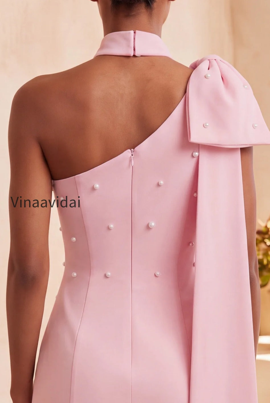 pink-beaded-one-shoulder-tight-short-homecoming-dress-with-bow