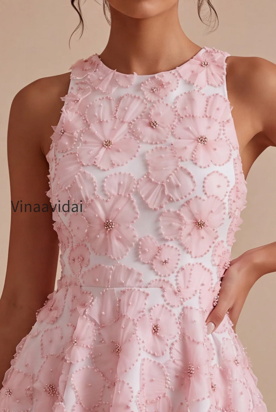 pink-floral-a-line-beaded-round-neck-short-homecoming-dress