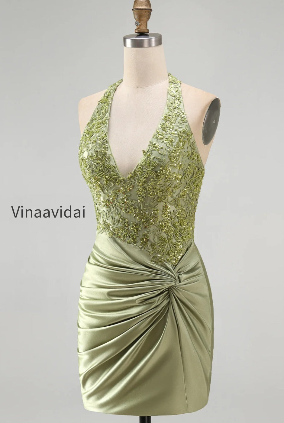 army-green-appliqued-ruched-halter-tight-short-corset-homecoming-dress