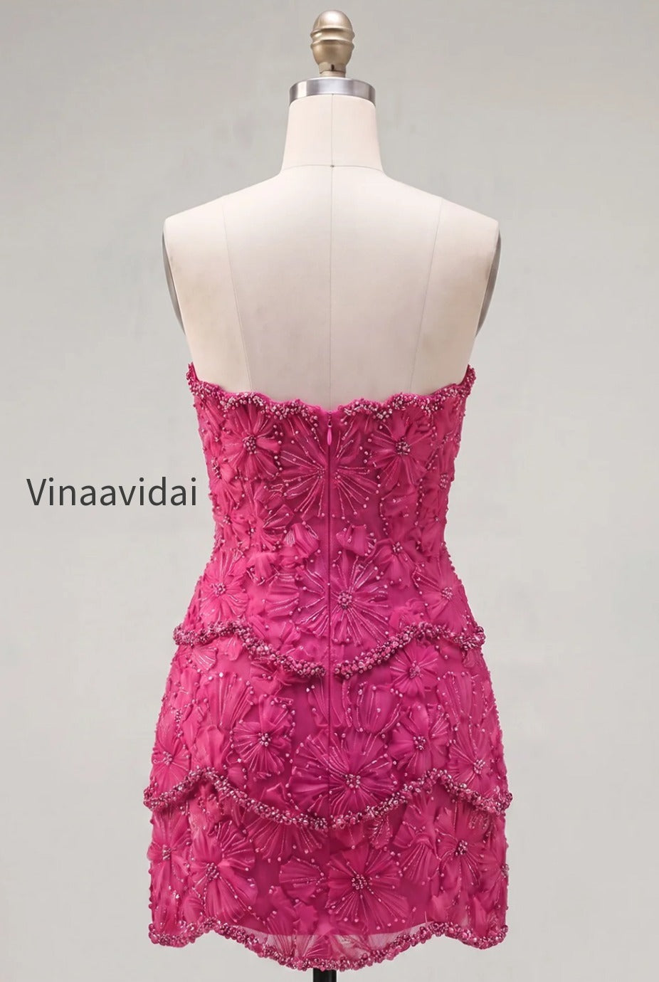 sparkly-pink-floral-tight-short-strapless-homecoming-dress-with-pearls