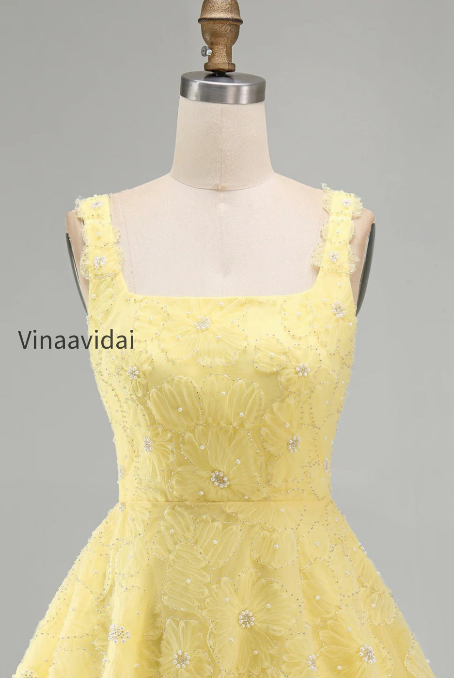light-yellow-floral-a-line-beaded-bubble-short-homecoming-dress