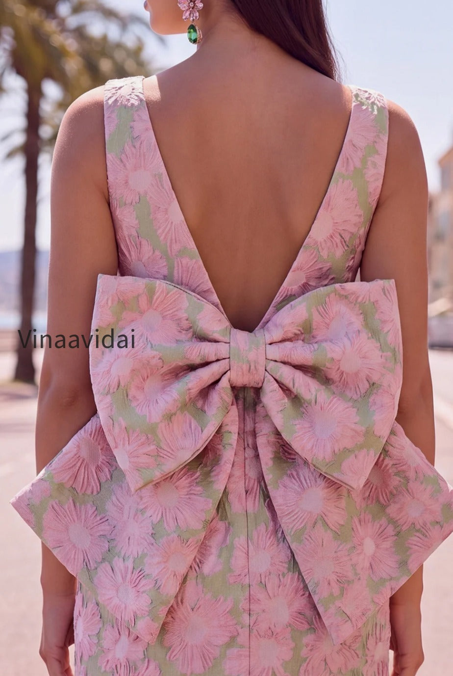 floral-pink-green-tight-boat-neck-short-homecoming-dress-with-bow
