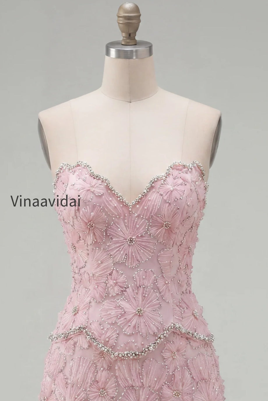 sparkly-pink-floral-tight-short-strapless-homecoming-dress-with-pearls