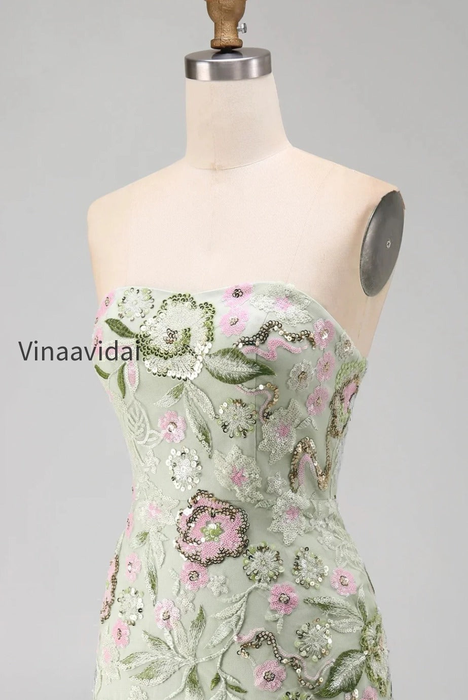 sage-green-floral-short-strapless-homecoming-dress-with-ruffles