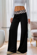 leopard-spliced-wide-leg-pants