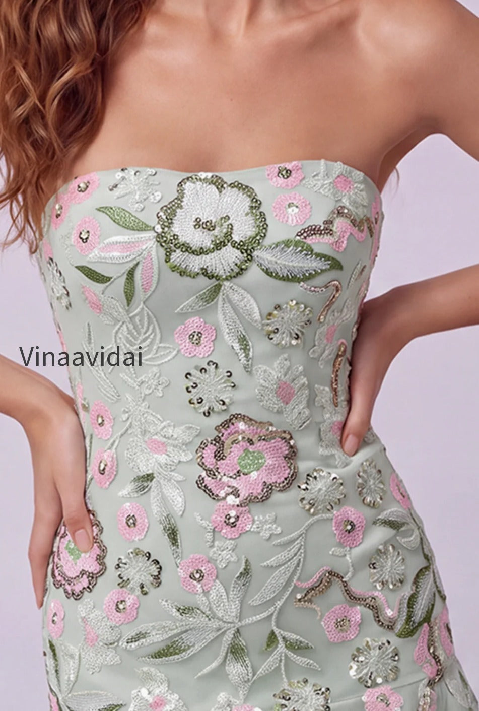 sage-green-floral-short-strapless-homecoming-dress-with-ruffles