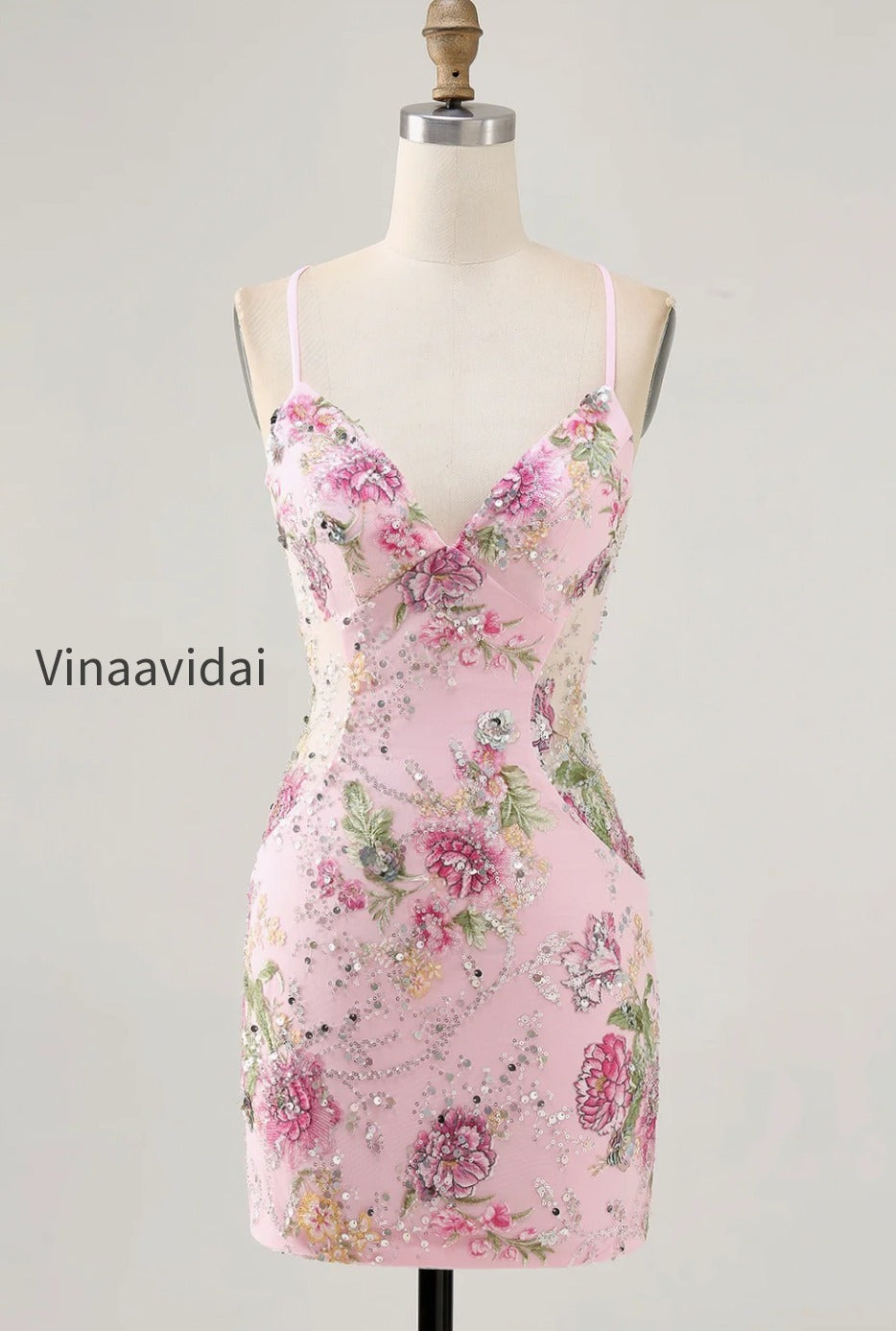 sparkly-pink-beaded-floral-short-tight-homecoming-dress-with-sequins