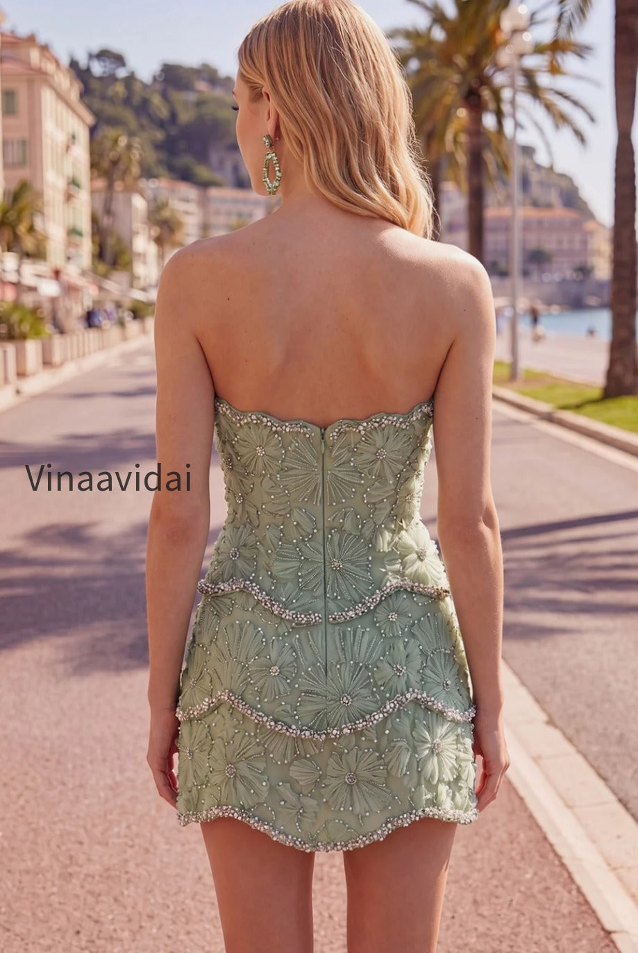 sparkly-pink-floral-tight-short-strapless-homecoming-dress-with-pearls