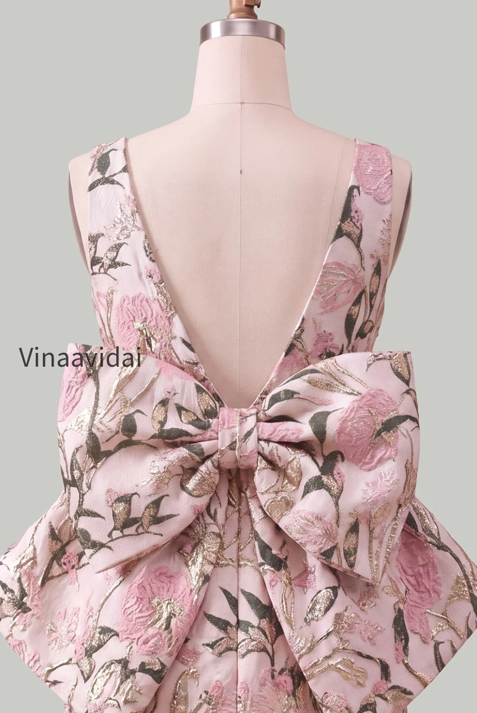 floral-pink-green-tight-boat-neck-short-homecoming-dress-with-bow