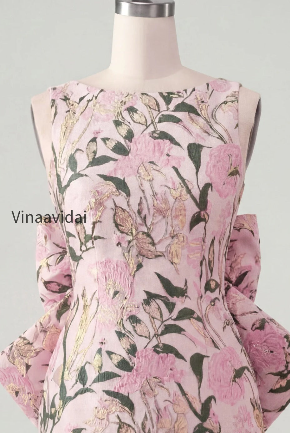 floral-pink-green-tight-boat-neck-short-homecoming-dress-with-bow