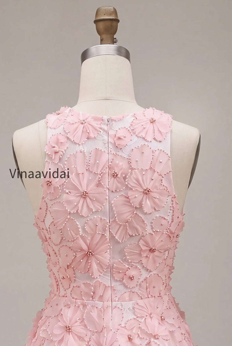 pink-floral-a-line-beaded-round-neck-short-homecoming-dress