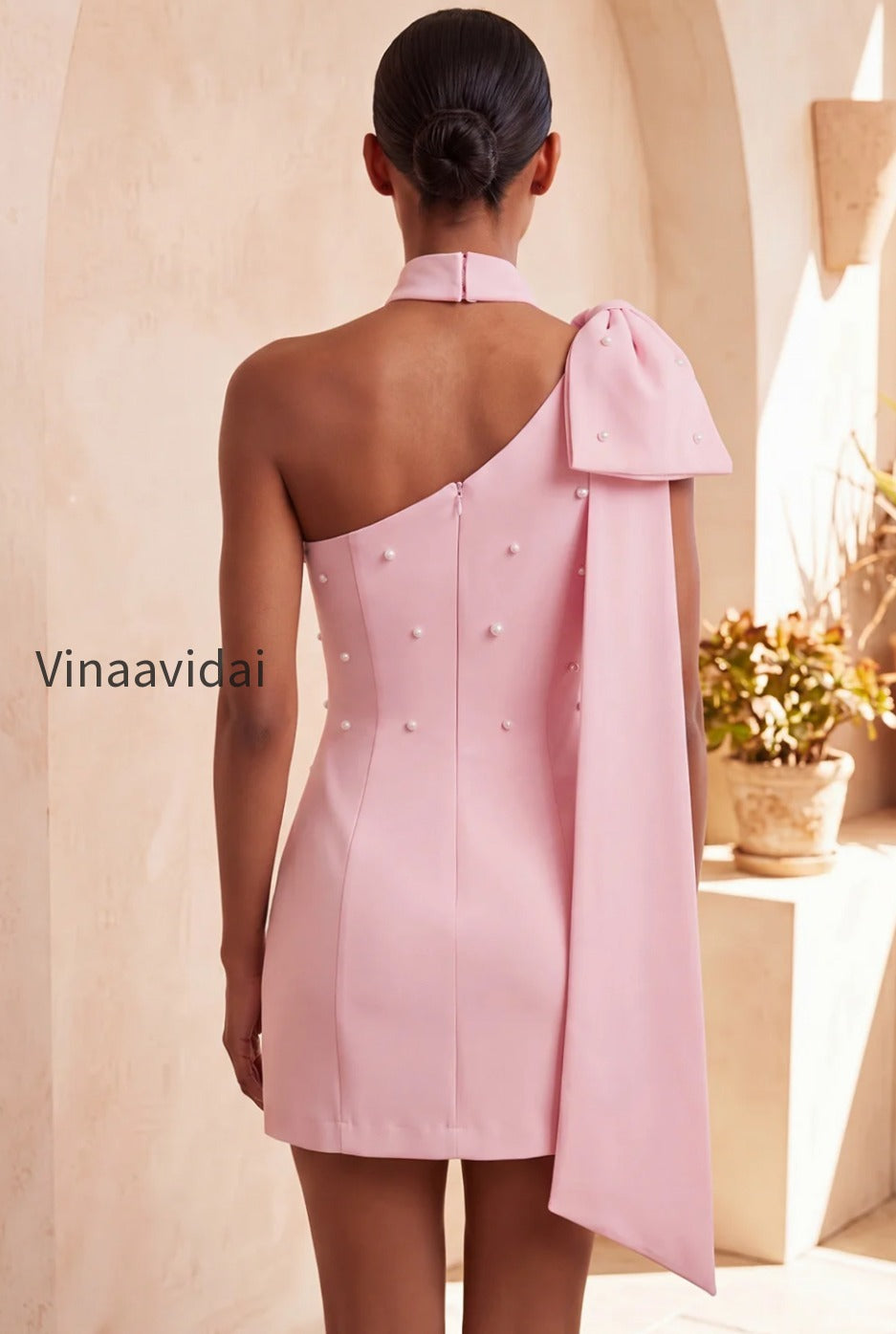 pink-beaded-one-shoulder-tight-short-homecoming-dress-with-bow