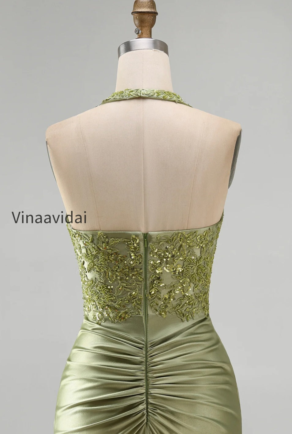 army-green-appliqued-ruched-halter-tight-short-corset-homecoming-dress