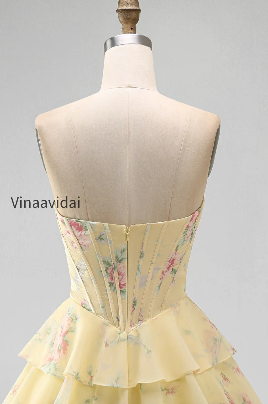 yellow-a-line-floral-corset-short-fringed-strapless-homecoming-dress-with-ruffles