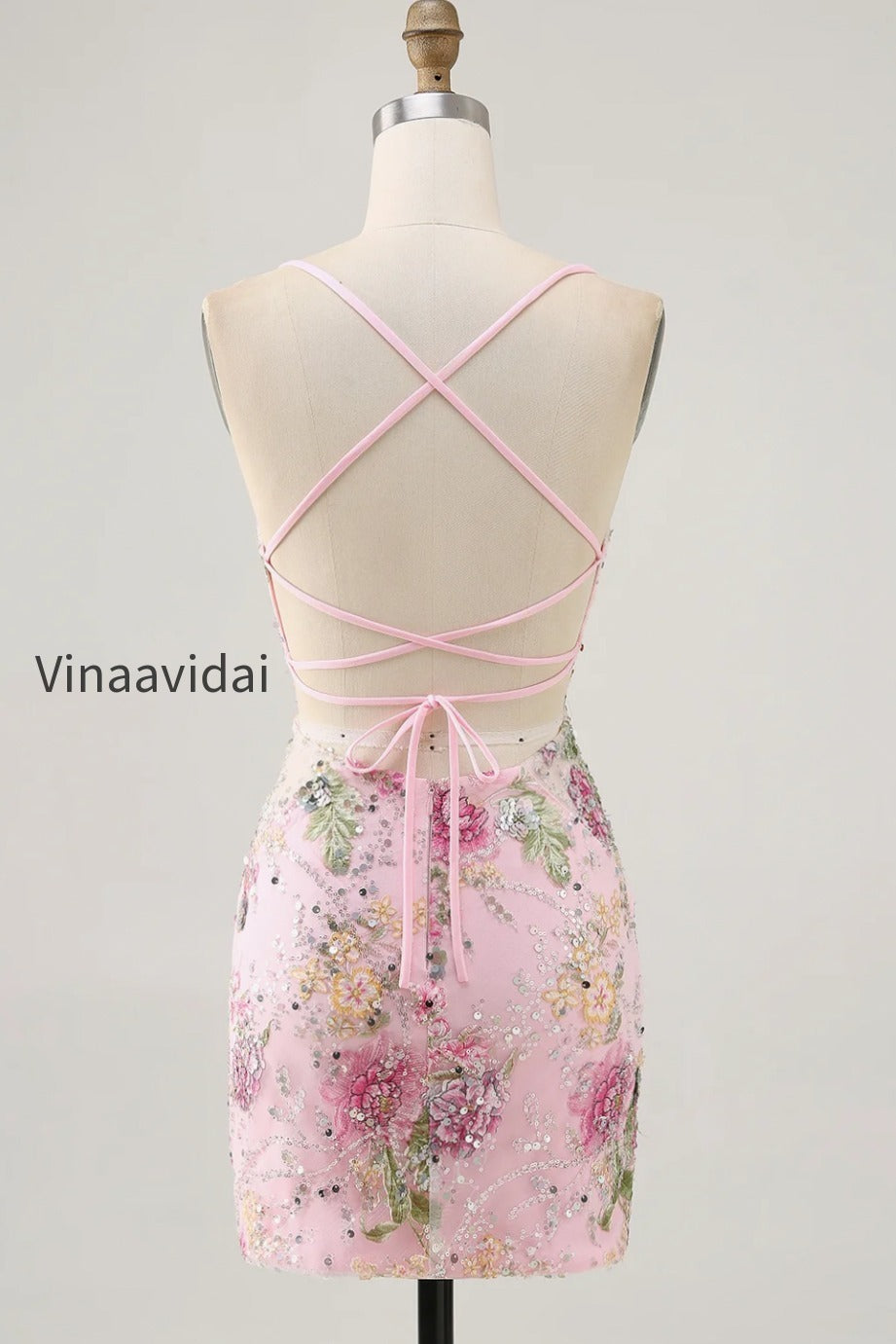 sparkly-pink-beaded-floral-short-tight-homecoming-dress-with-sequins
