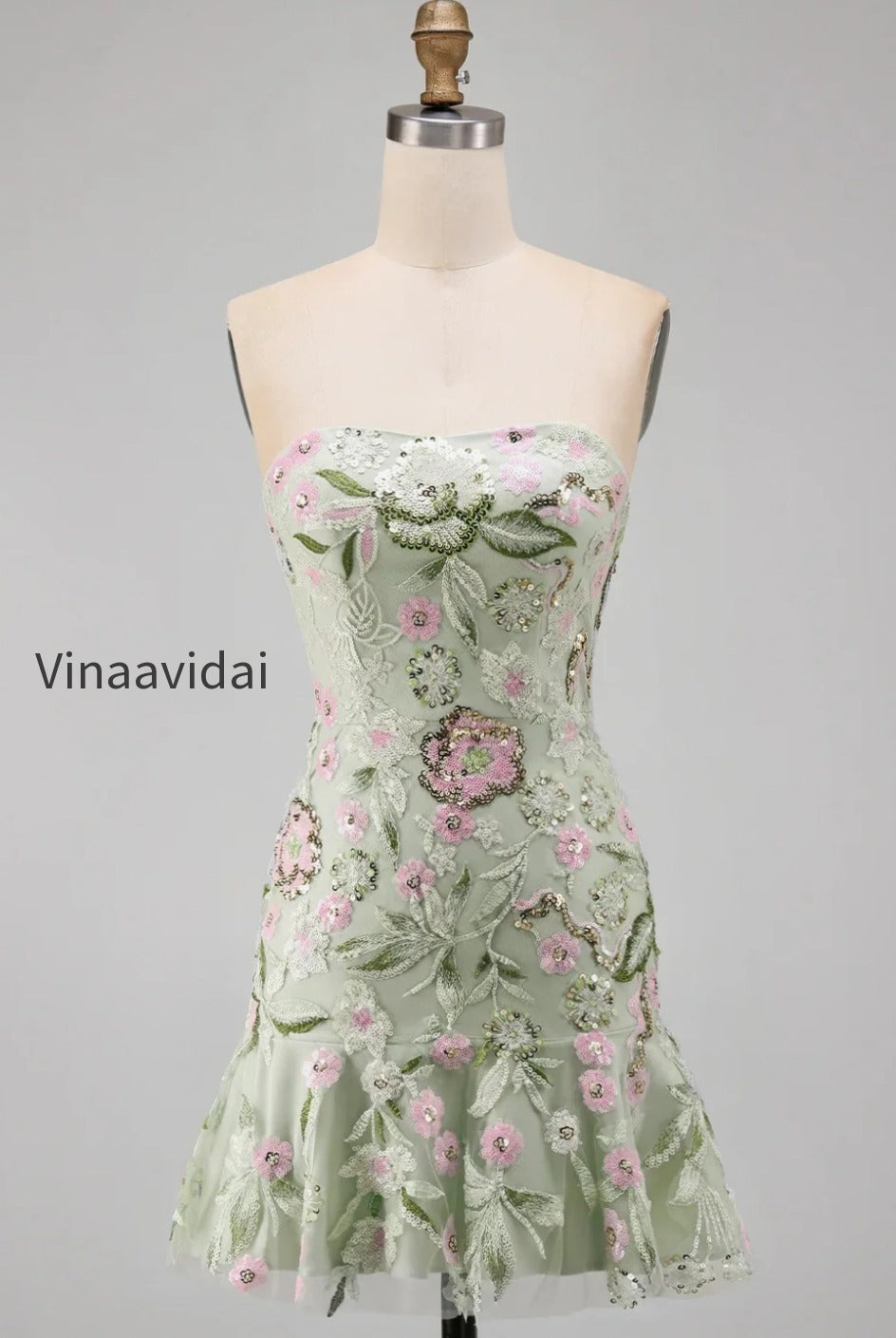 sage-green-floral-short-strapless-homecoming-dress-with-ruffles