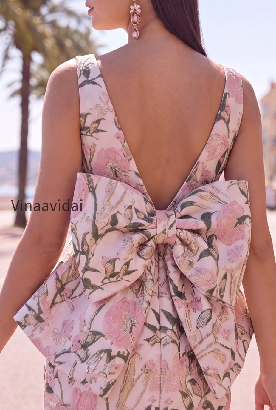 floral-pink-green-tight-boat-neck-short-homecoming-dress-with-bow