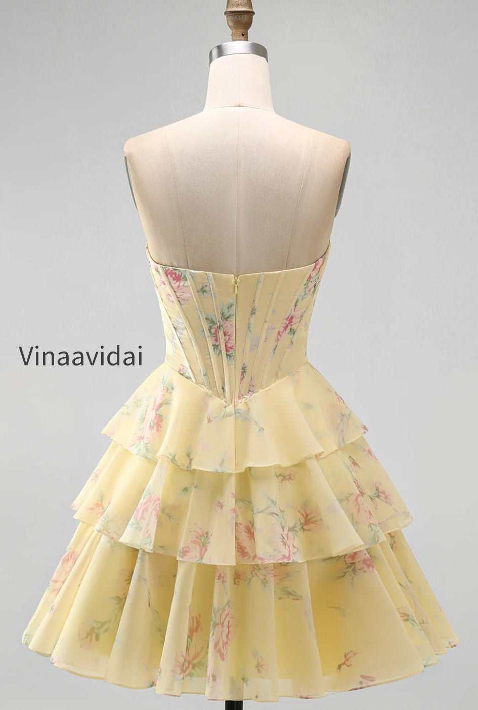 yellow-a-line-floral-corset-short-fringed-strapless-homecoming-dress-with-ruffles
