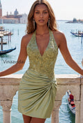 army-green-appliqued-ruched-halter-tight-short-corset-homecoming-dress