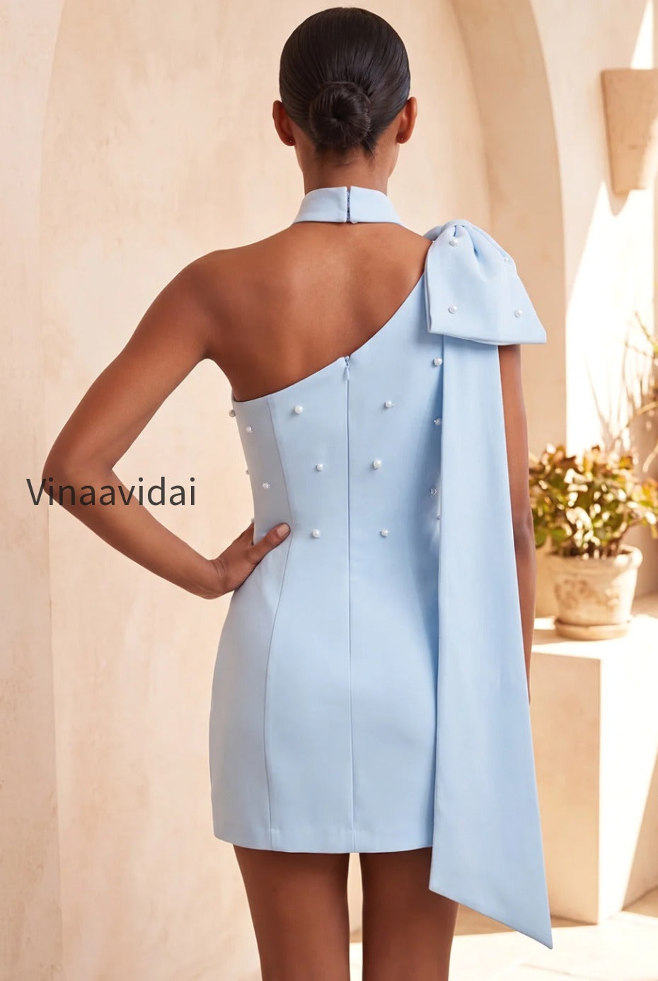 pink-beaded-one-shoulder-tight-short-homecoming-dress-with-bow