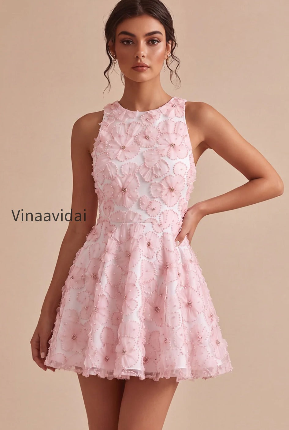 pink-floral-a-line-beaded-round-neck-short-homecoming-dress
