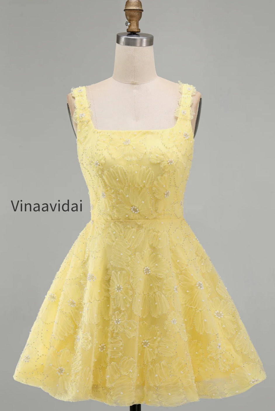 light-yellow-floral-a-line-beaded-bubble-short-homecoming-dress