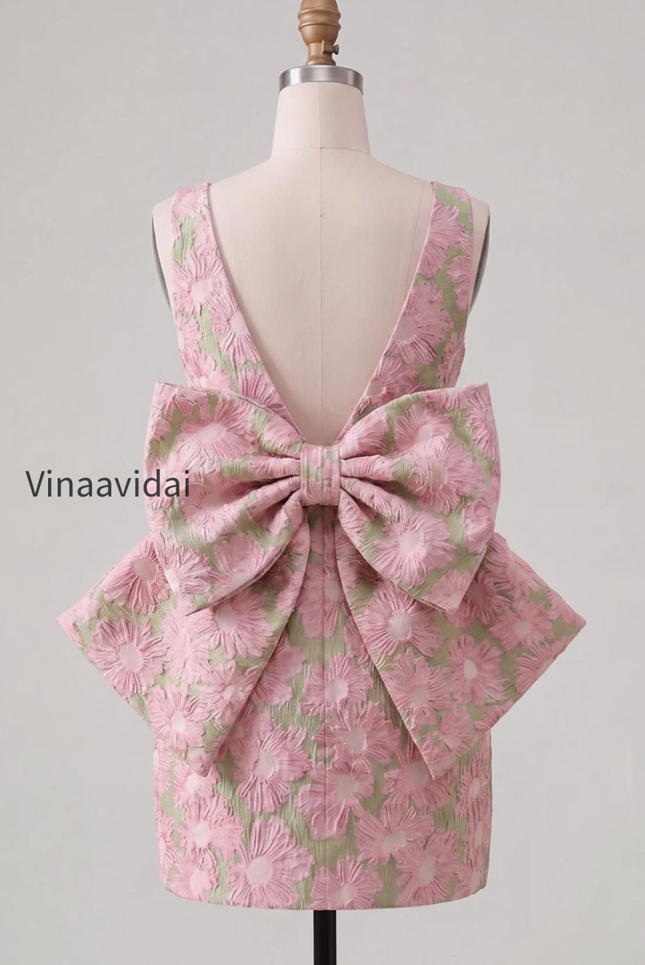 floral-pink-green-tight-boat-neck-short-homecoming-dress-with-bow