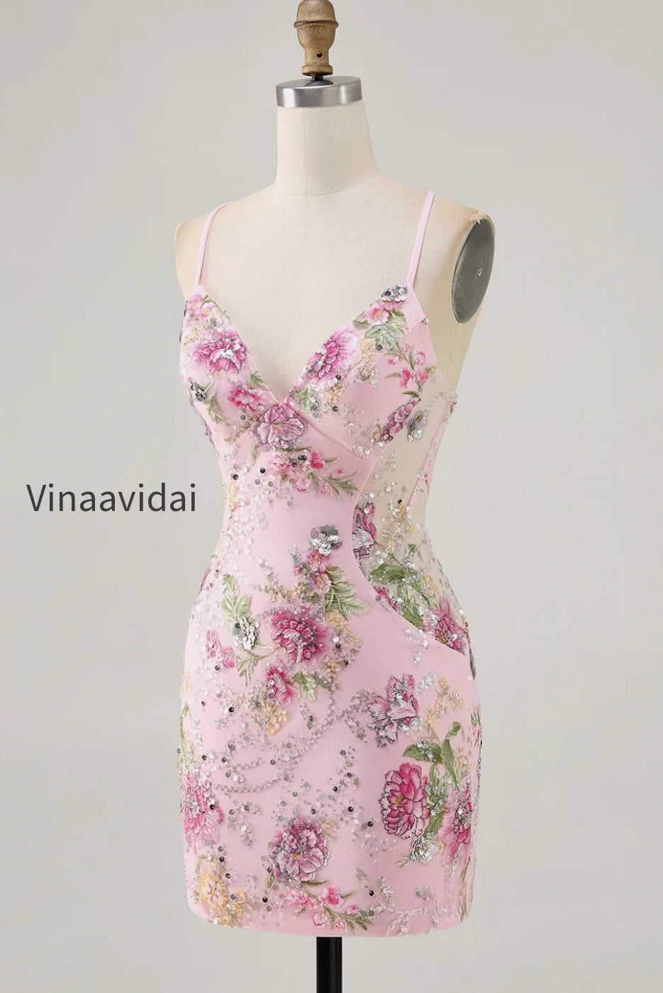 sparkly-pink-beaded-floral-short-tight-homecoming-dress-with-sequins