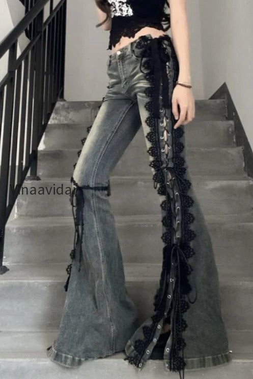 vintage-plus-size-lace-up-split-hem-micro-flare-jeans