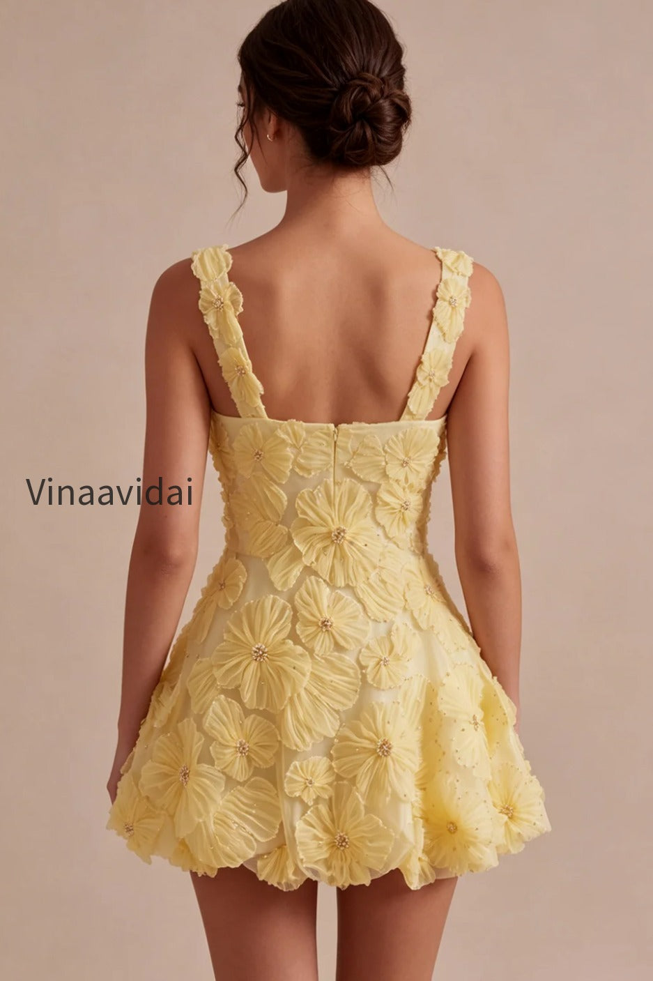 light-yellow-floral-a-line-beaded-bubble-short-homecoming-dress
