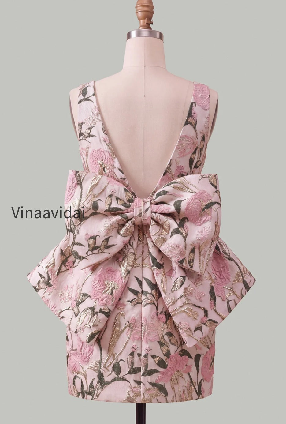 floral-pink-green-tight-boat-neck-short-homecoming-dress-with-bow